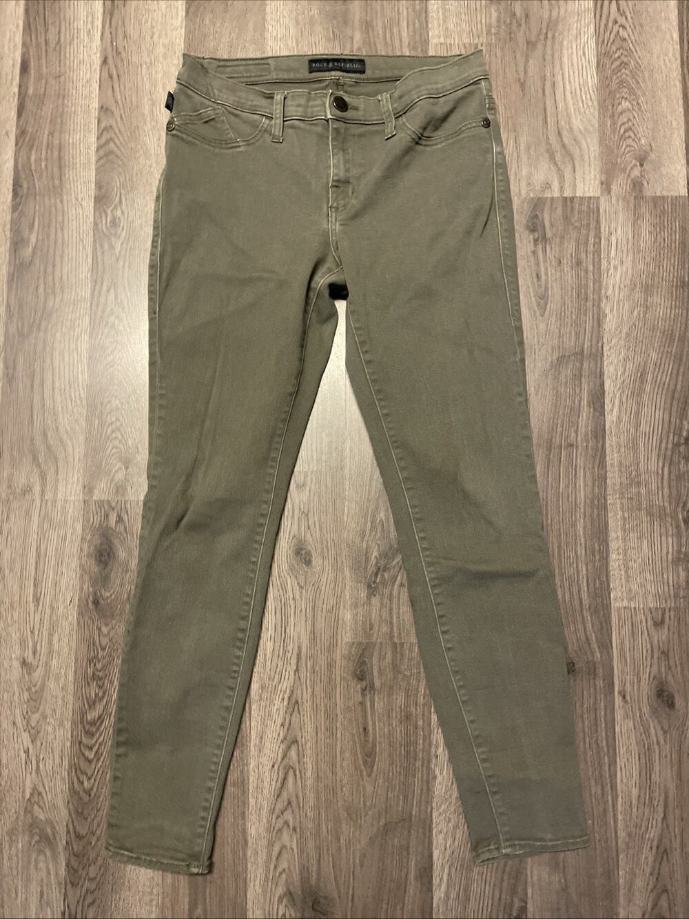 Rock & Republic Kashmiere Mid Rise Skinny Jean Womens Size 10M Olive Green Denim